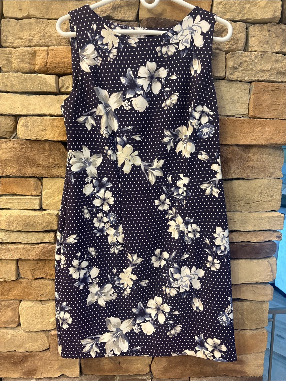 Alyx Navy and White Floral Polka Dot Shift Dress